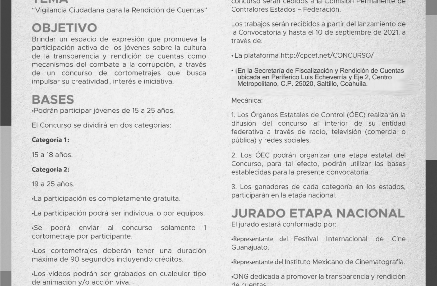 XVI CONCURSO NACIONAL TRANSPARENCIA EN CORTO 2021